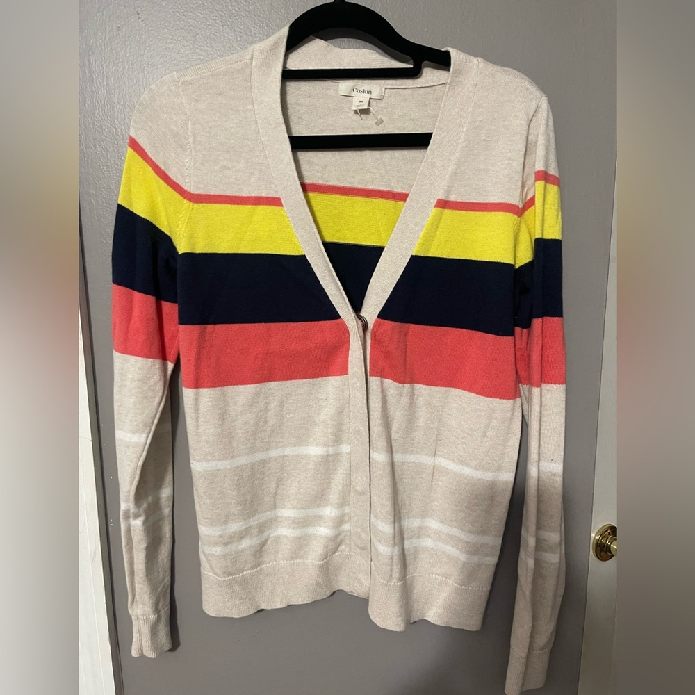 Caslon Striped Cardigan Cream Pink Navy Yellow - Picture 3 of 7